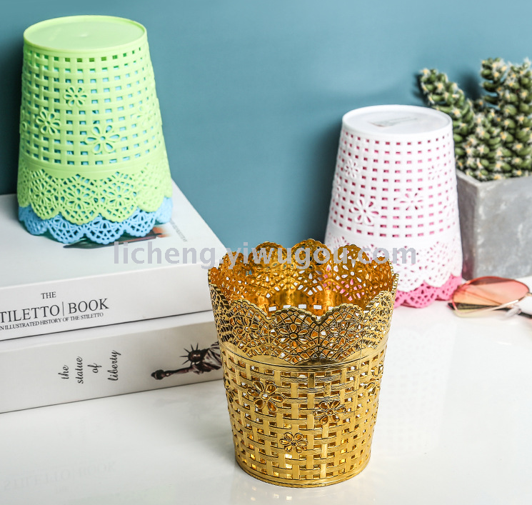 Desktop receive mini dustbin home office wastepaper basket hollow-out lace