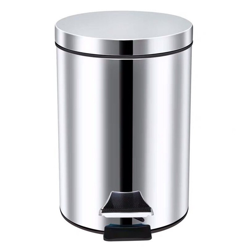 Factory Stainless Steel Trash Can Thickened Pedal Barrel round Household Bucket Hong Kong-Style Dustbin Waste bins
