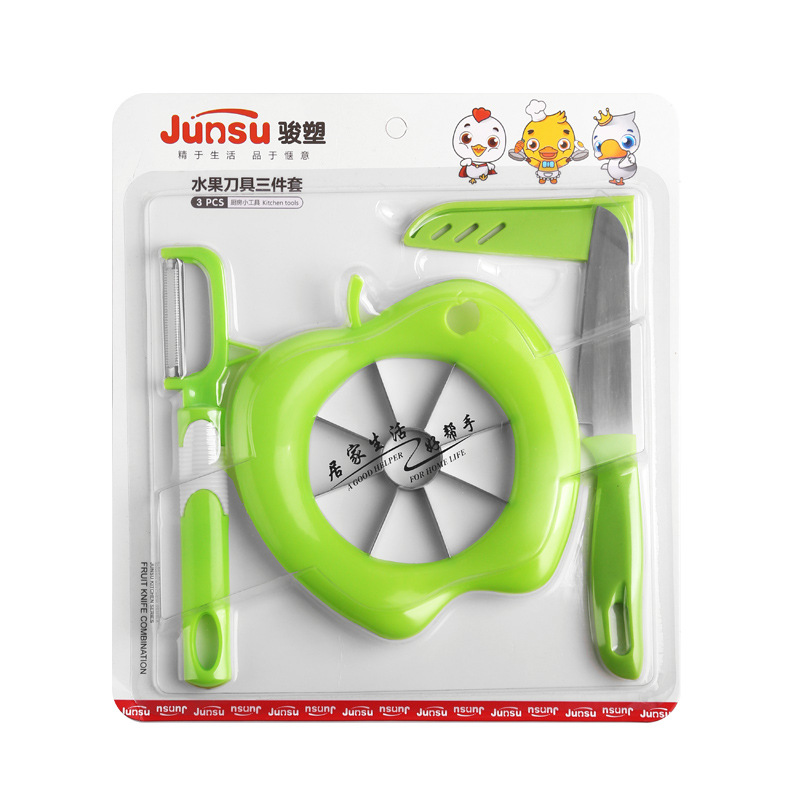 Creative Kitchen Gadget Three-Piece Multi-Functional Stainless Steel Plastic Apple Corer Fruit Knife Peeler Wholesale