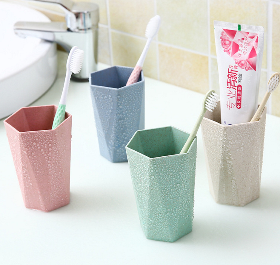 Wheat straw bath &amp; Rinse cup Home bath simple diamond shaped toothbrush cup lovers tooth jar tooth cup