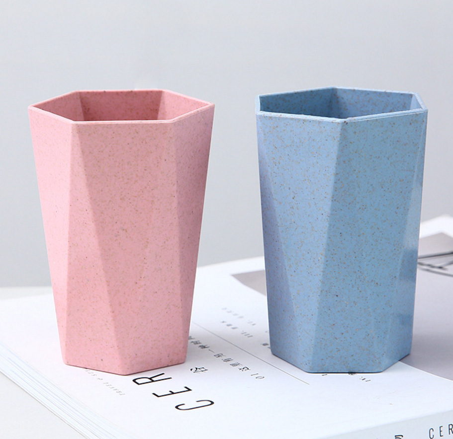 Wheat straw bath &amp; Rinse cup Home bath simple diamond shaped toothbrush cup lovers tooth jar tooth cup