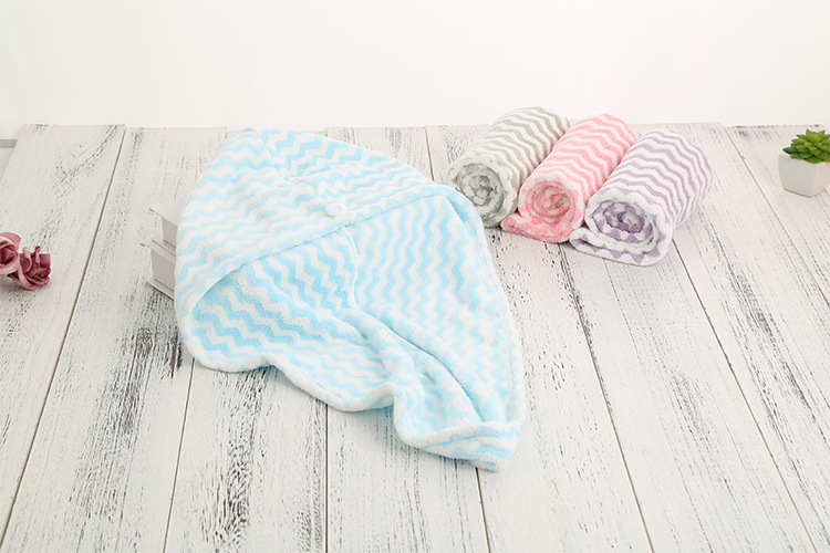 Warp Knitted Water Pattern Coral Velvet Hair-Drying Cap Adult Triangular Binder Bath Shower Cap Extra Thick No Hair Shedding Non-Fading Hair Drying Cap