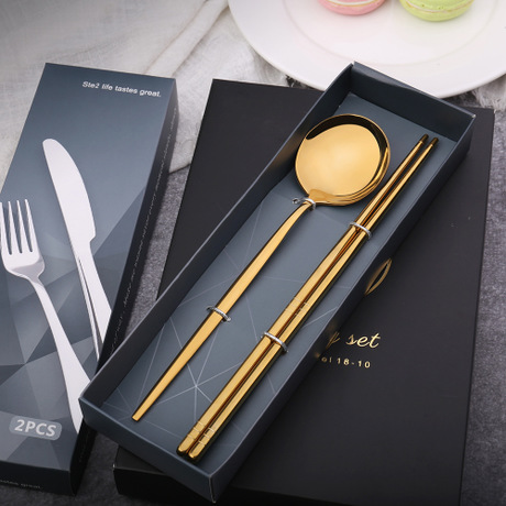 L Stainless steel knife, fork and spoon, podcast, Black and gold Western steak set Light knife and fork and piece gift set