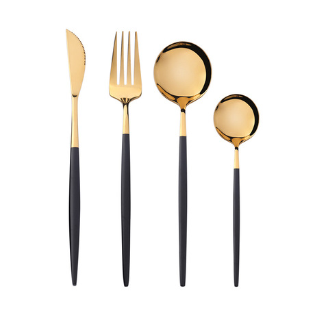 L Stainless steel knife, fork and spoon, podcast, Black and gold Western steak set Light knife and fork and piece gift set