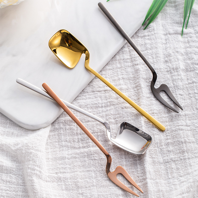 Stainless Steel Fruit Fork 304 Coffee Spoon Japanese Ice Spoon Ice Cream Ice-Cream Spoon Hanging Mug Spoon