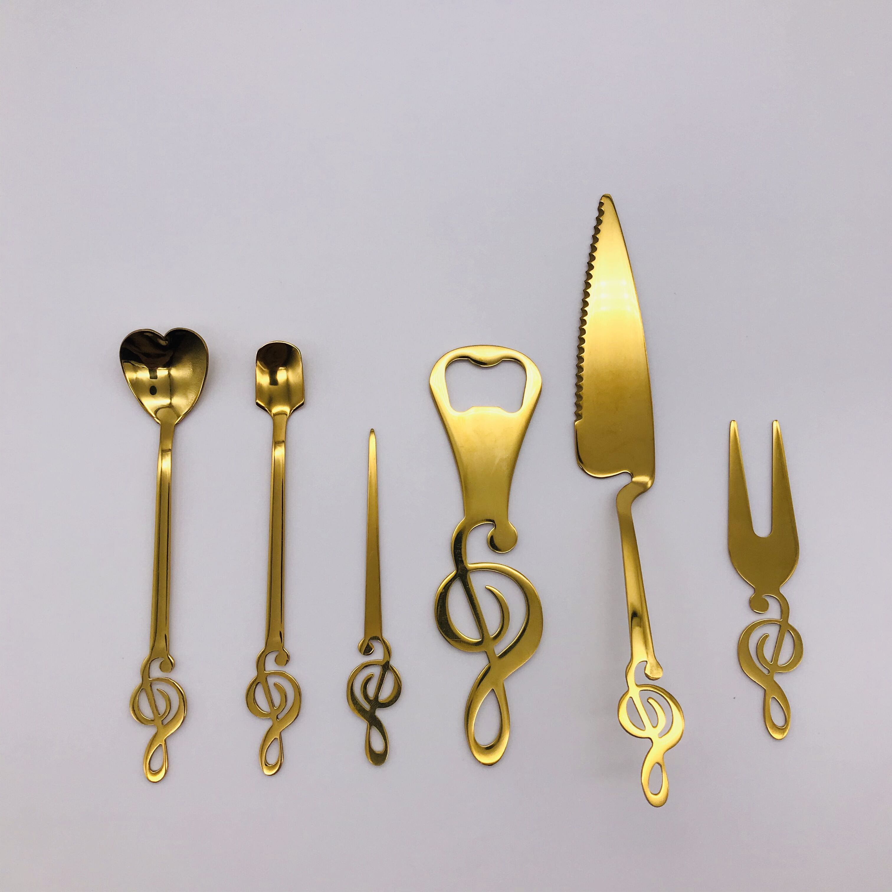 Musical Note Series Stainless Steel Heart Shape Ice Spoon Beer Bottle Opener Coffee Spoon Fruit Fork High-Grade Titanium Series
