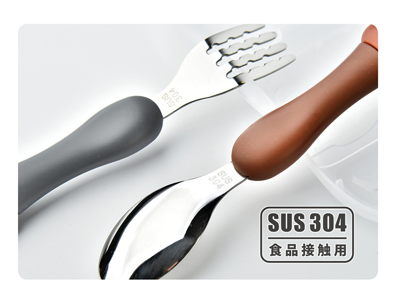 Foreign Trade Supply Dcs2041 Cartoon Fork Spoon Tableware Portable Travel Two-Piece Set Children's Stainless Steel Tableware Suit