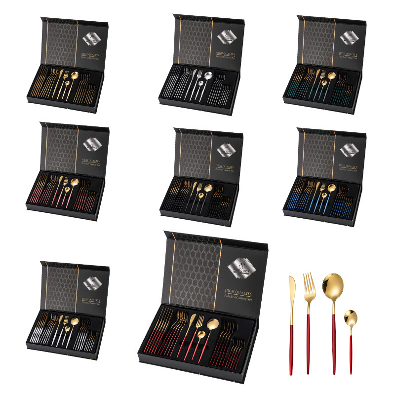 Cross-Border Amazon Stainless Steel Tableware 24-Piece Set Portuguese Western Food Hotel Steak Knife and Fork Spoon Gift Set