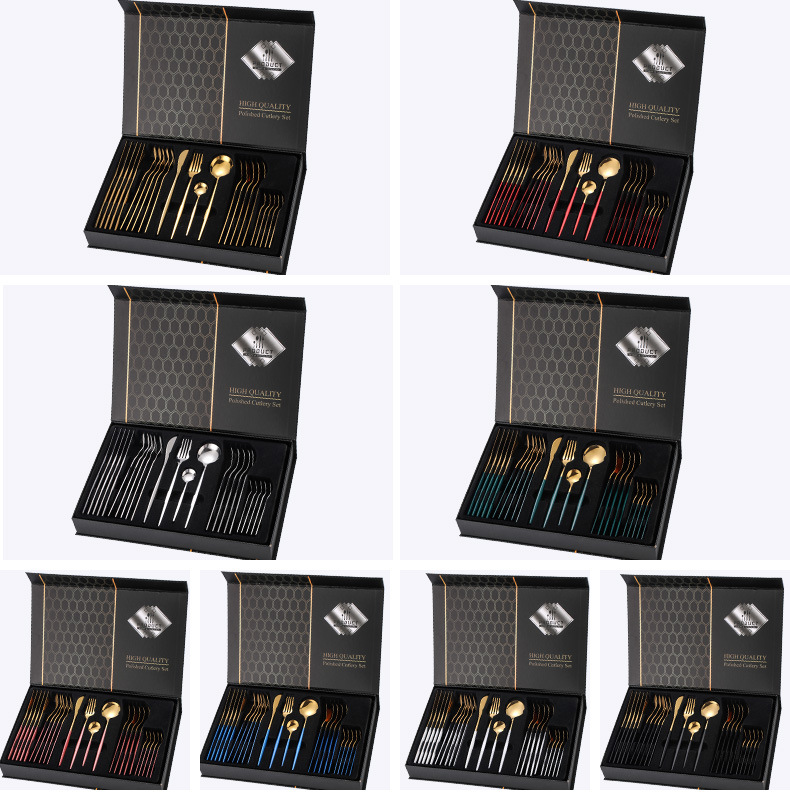 Cross-Border Amazon Stainless Steel Tableware 24-Piece Set Portuguese Western Food Hotel Steak Knife and Fork Spoon Gift Set