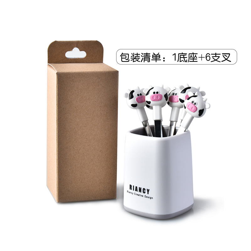 Household Creative Rb573 Cartoon Calf Stainless Steel Fruit Fork Restaurant Cake Moon Cake Fork Dessert Biscuit Fork