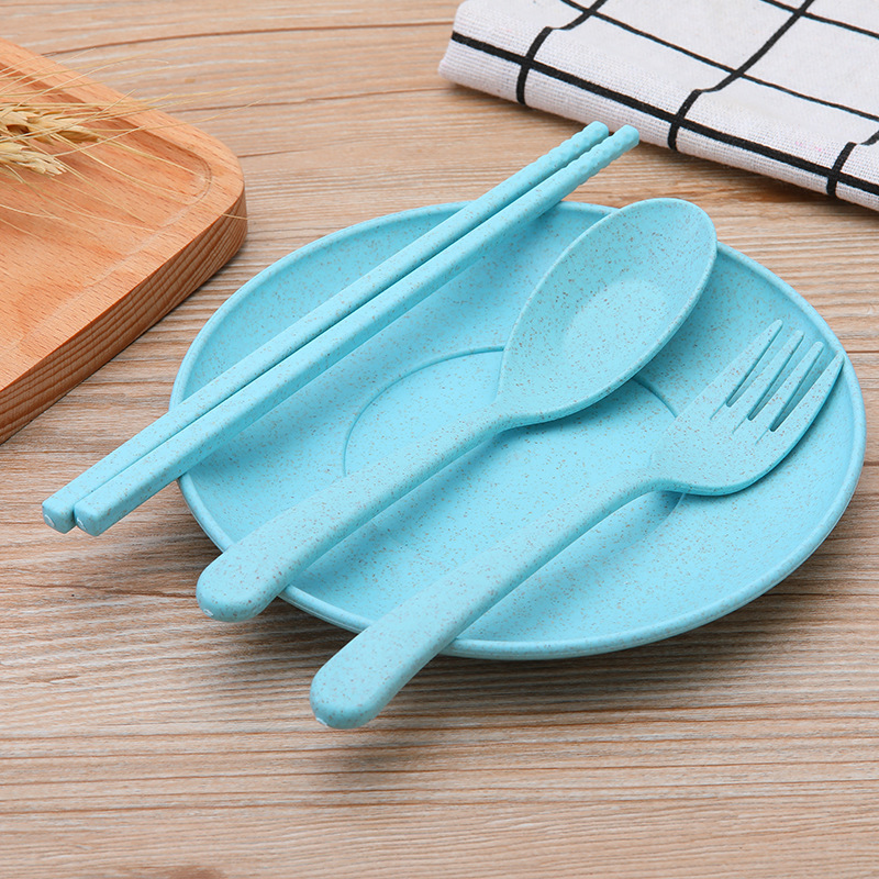 Wheat Straw Tableware Six-Piece Set Children Fork and Spoon Chopsticks Creative Bowl Dish &amp; Plate Set Portable Gift Tableware Wholesale