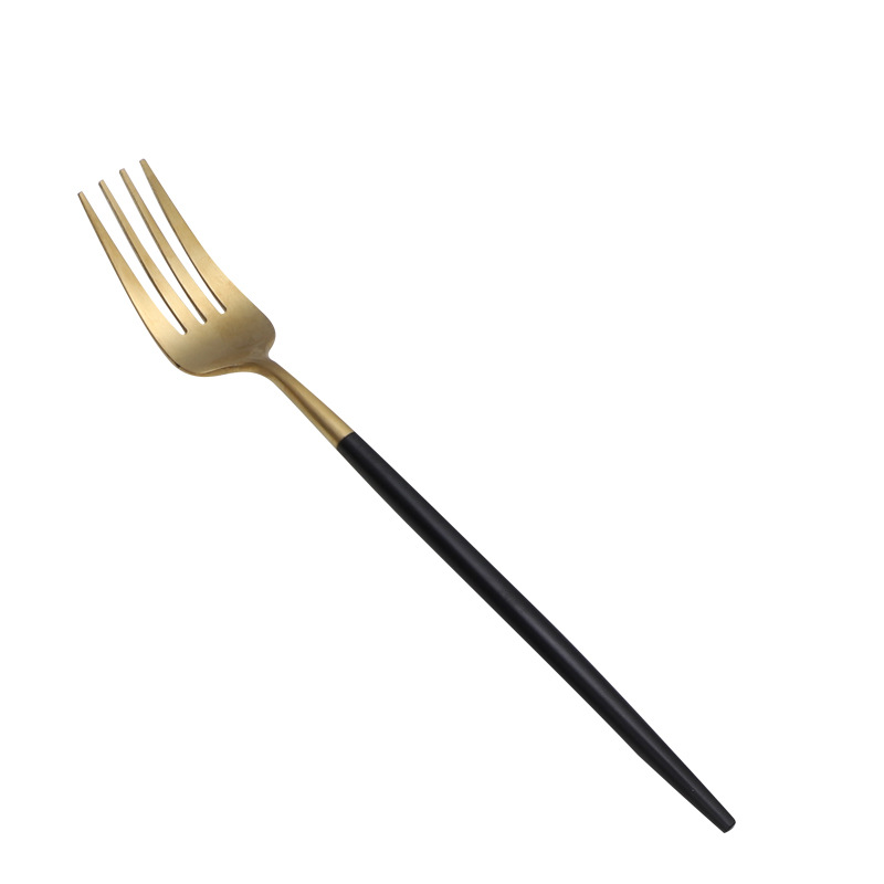 Wholesale 304 Titanium-Plated Portuguese Tableware Western-Style Four-Piece European-Style Hotel Supplies Coffee Spoon Steak Knife and Fork Spoon