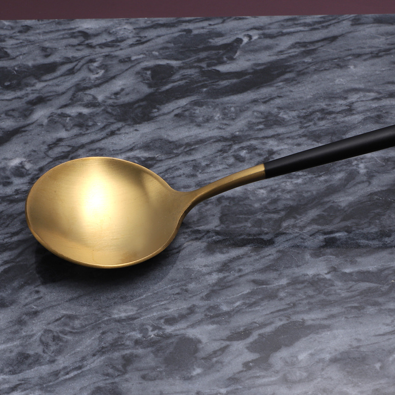 Wholesale 304 Titanium-Plated Portuguese Tableware Western-Style Four-Piece European-Style Hotel Supplies Coffee Spoon Steak Knife and Fork Spoon