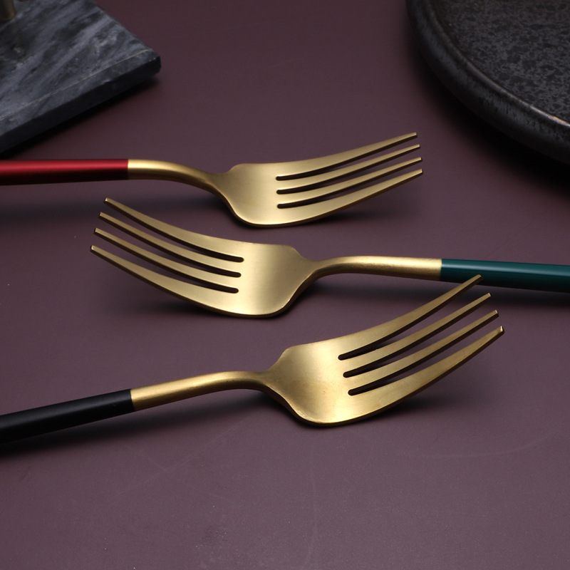 Wholesale 304 Titanium-Plated Portuguese Tableware Western-Style Four-Piece European-Style Hotel Supplies Coffee Spoon Steak Knife and Fork Spoon