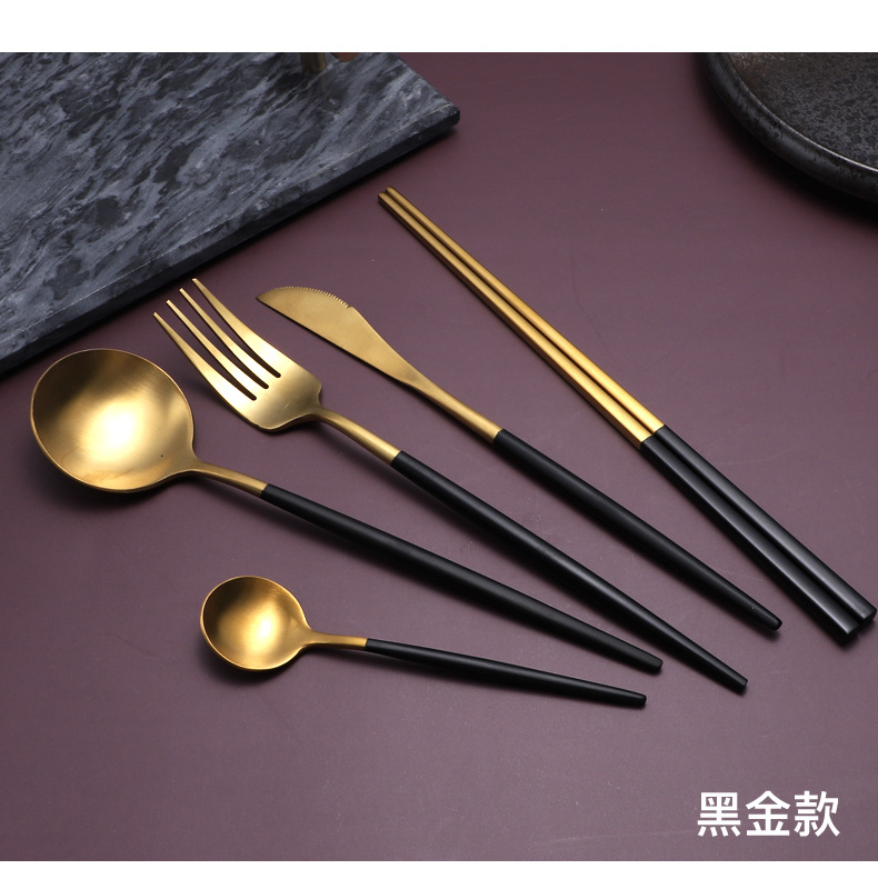 Wholesale 304 Titanium-Plated Portuguese Tableware Western-Style Four-Piece European-Style Hotel Supplies Coffee Spoon Steak Knife and Fork Spoon Wholesale 304 Titanium-Plated Portuguese Tableware Western-Style Four-Piece European-Style Hotel Supplies Coffee Spoon Steak Knife and Fork Spoon