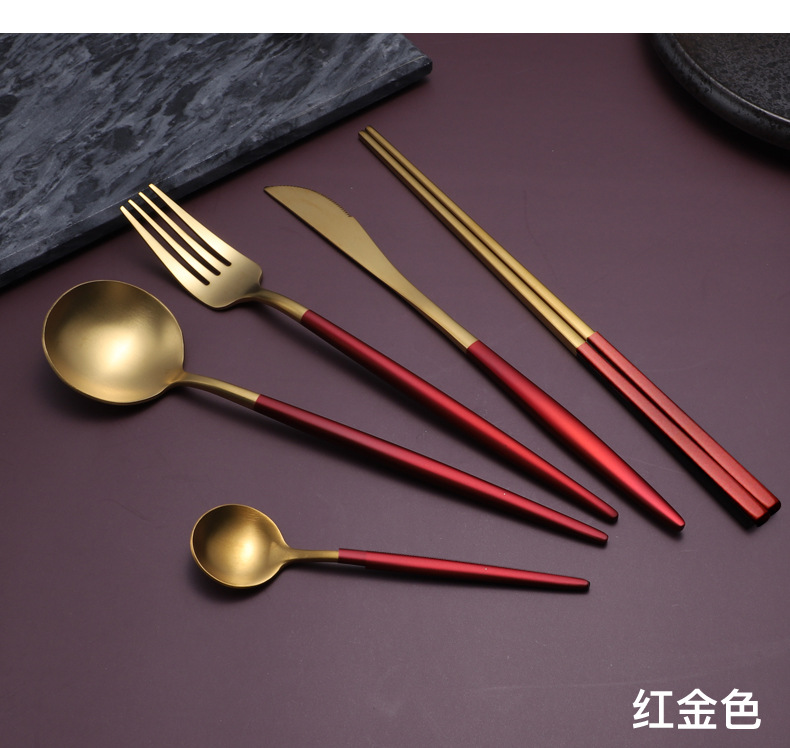 Wholesale 304 Titanium-Plated Portuguese Tableware Western-Style Four-Piece European-Style Hotel Supplies Coffee Spoon Steak Knife and Fork Spoon Wholesale 304 Titanium-Plated Portuguese Tableware Western-Style Four-Piece European-Style Hotel Supplies Coffee Spoon Steak Knife and Fork Spoon