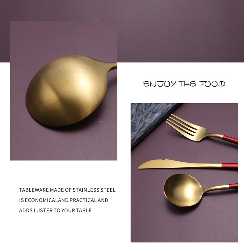 Wholesale 304 Titanium-Plated Portuguese Tableware Western-Style Four-Piece European-Style Hotel Supplies Coffee Spoon Steak Knife and Fork Spoon Wholesale 304 Titanium-Plated Portuguese Tableware Western-Style Four-Piece European-Style Hotel Supplies Coffee Spoon Steak Knife and Fork Spoon