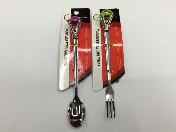 Diamond Fork Spoon set creative cute fruit fork individual Dessert spoon spoon a fork plastic tableware