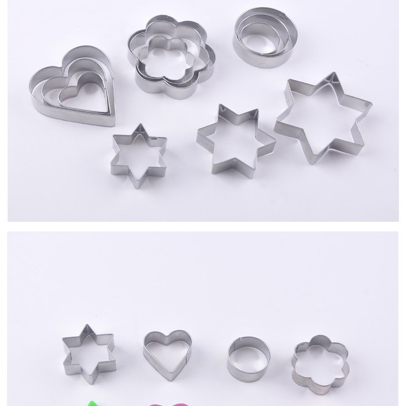 Factory Direct Supply Stainless Steel 12-Piece Biscuit Mold round Five-Pointed Star Love Mold Cake Baking Utensils