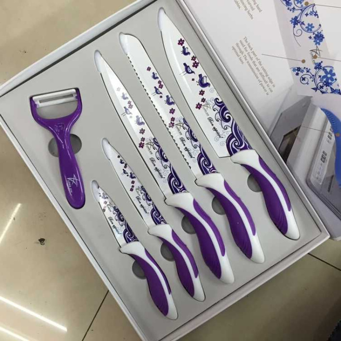 Gift set kitchen knife spray paint knife printing knife five-piece set fruit knife chef knife direct selling Gift set kitchen knife spray paint knife printing knife five-piece set fruit knife chef knife direct selling