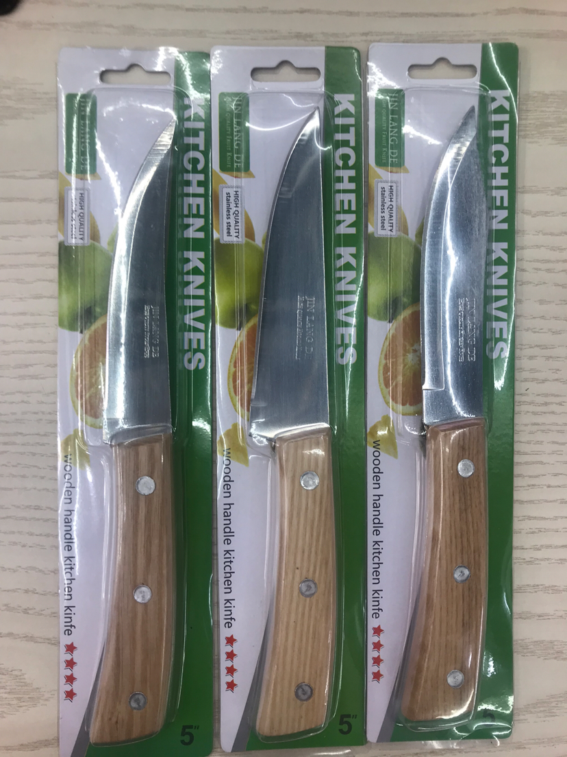 5 \\\&#034; Wooden Handle Three Nails Fruit Knife Kitchen Knife single clip packaging Quality