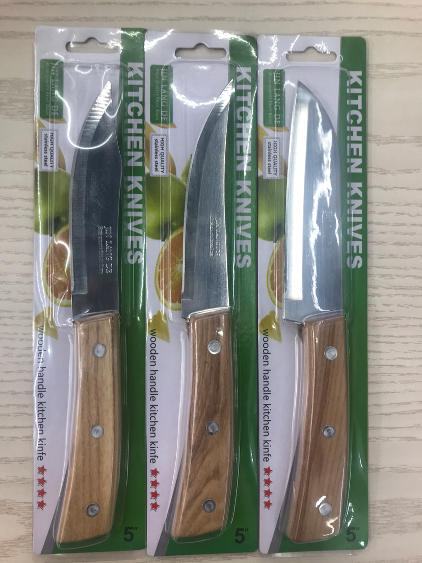 5 \\\&#034; Wooden Handle Three Nails Fruit Knife Kitchen Knife single clip packaging Quality
