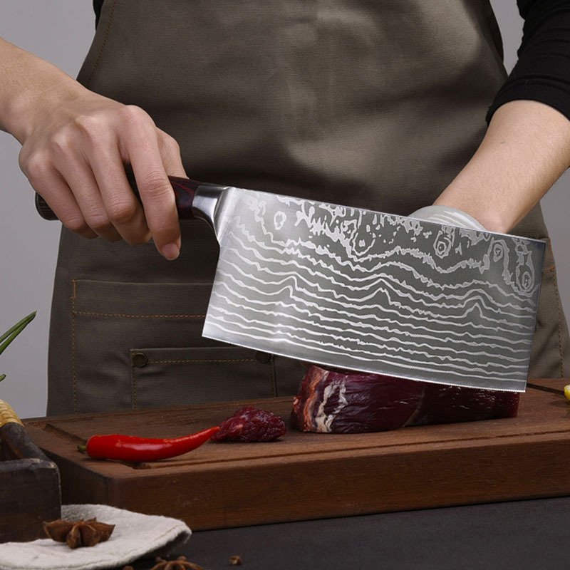 Damascus Laser Pattern Stainless Steel Knife Santoku Knife Chef Knife Kitchen Knife Set Foreign Trade Knife Fruit Knife Meat Fork