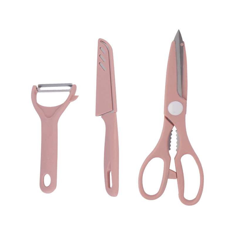 SST Fruit Knife Household Kitchen Knife Slicing Knife Convenient Peeler Bone Scissors Three-Piece Gift Wholesale