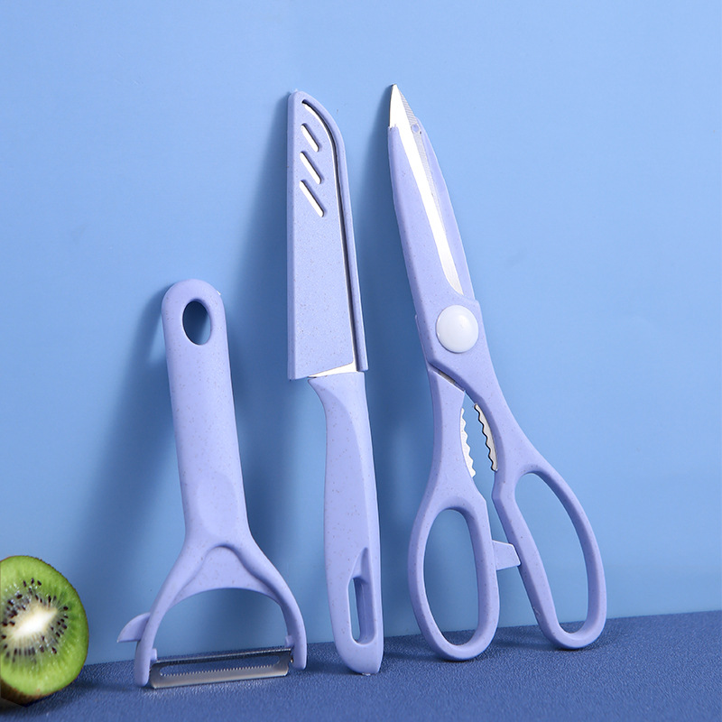 SST Fruit Knife Household Kitchen Knife Slicing Knife Convenient Peeler Bone Scissors Three-Piece Gift Wholesale