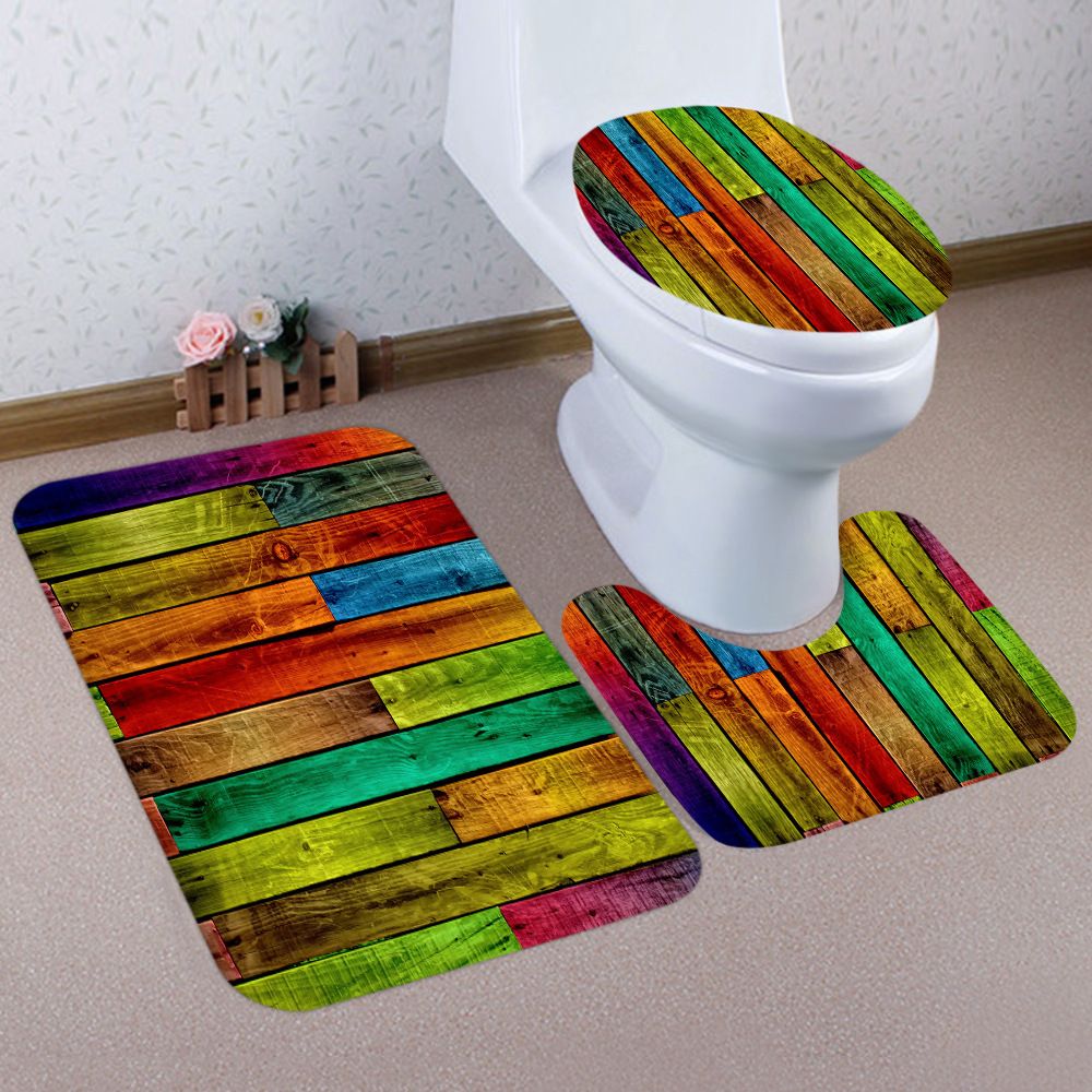 Three-Piece Bathroom Style Absorbent Style New Creative Floor Mat Non-Slip Toilet European and American D Wooden Board 3 Cross-Border