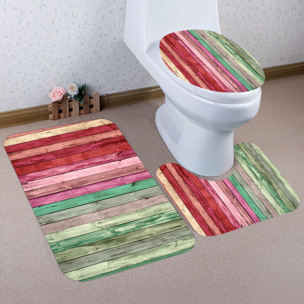 Three-Piece Bathroom Style Absorbent Style New Creative Floor Mat Non-Slip Toilet European and American D Wooden Board 3 Cross-Border