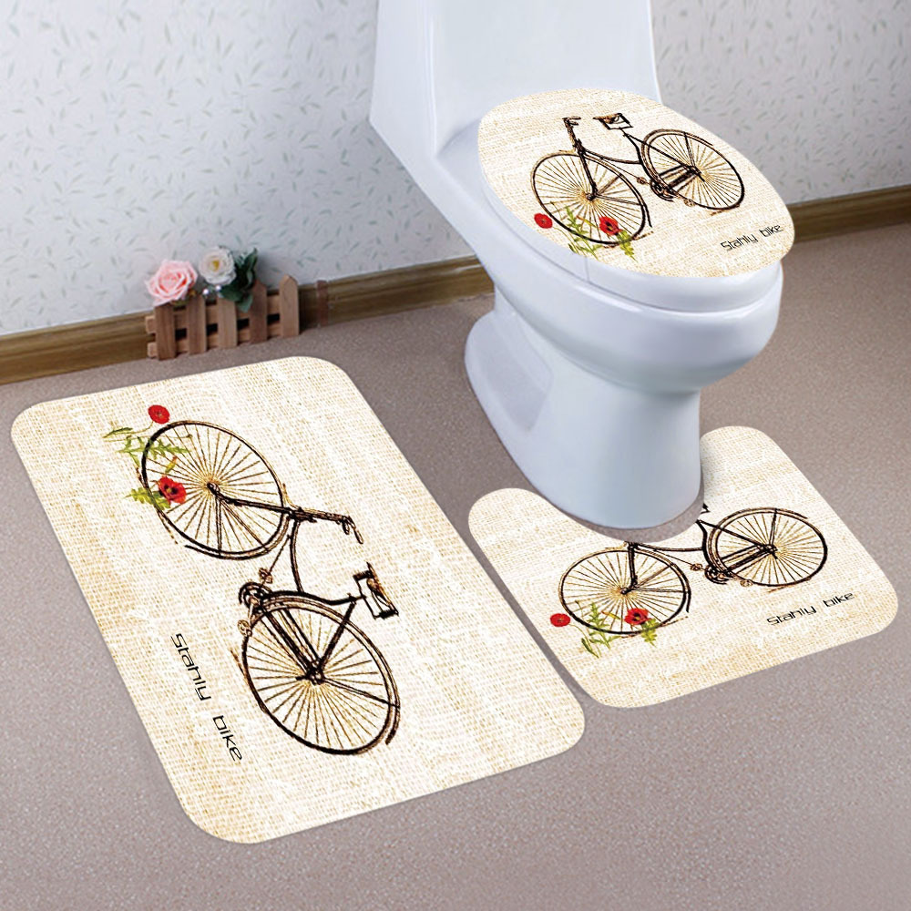 Three-Piece Bathroom Style Absorbent Style New Creative Floor Mat Non-Slip Toilet European and American D Wooden Board 3 Cross-Border