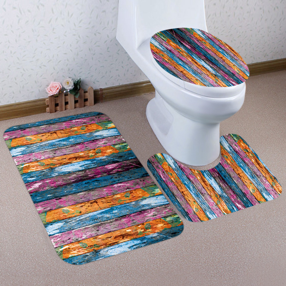 Three-Piece Bathroom Style Absorbent Style New Creative Floor Mat Non-Slip Toilet European and American D Wooden Board 3 Cross-Border