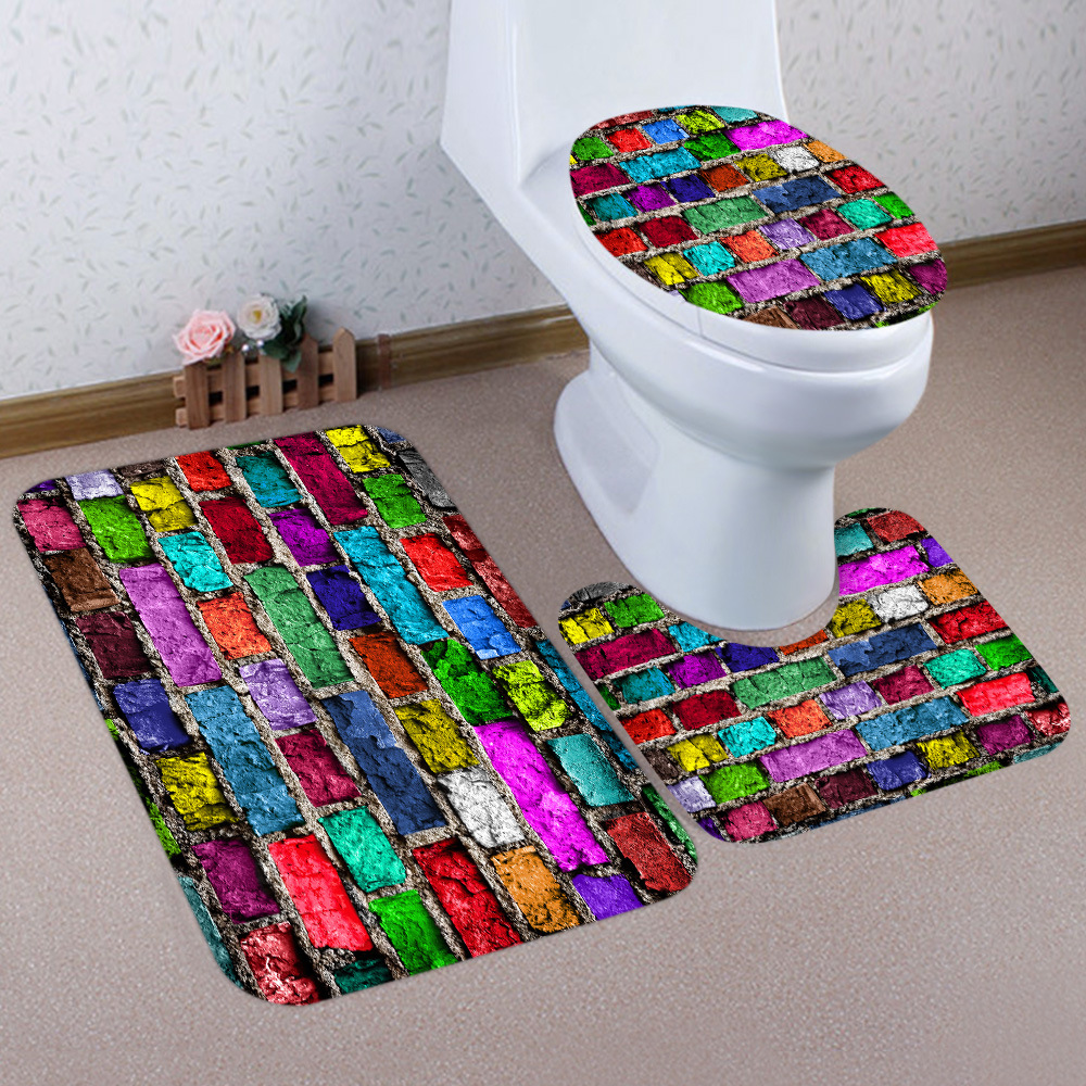 Three-Piece Bathroom Style Absorbent Style New Creative Floor Mat Non-Slip Toilet European and American D Wooden Board 3 Cross-Border