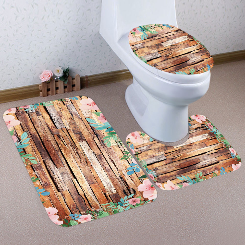 Three-Piece Bathroom Style Absorbent Style New Creative Floor Mat Non-Slip Toilet European and American D Wooden Board 3 Cross-Border