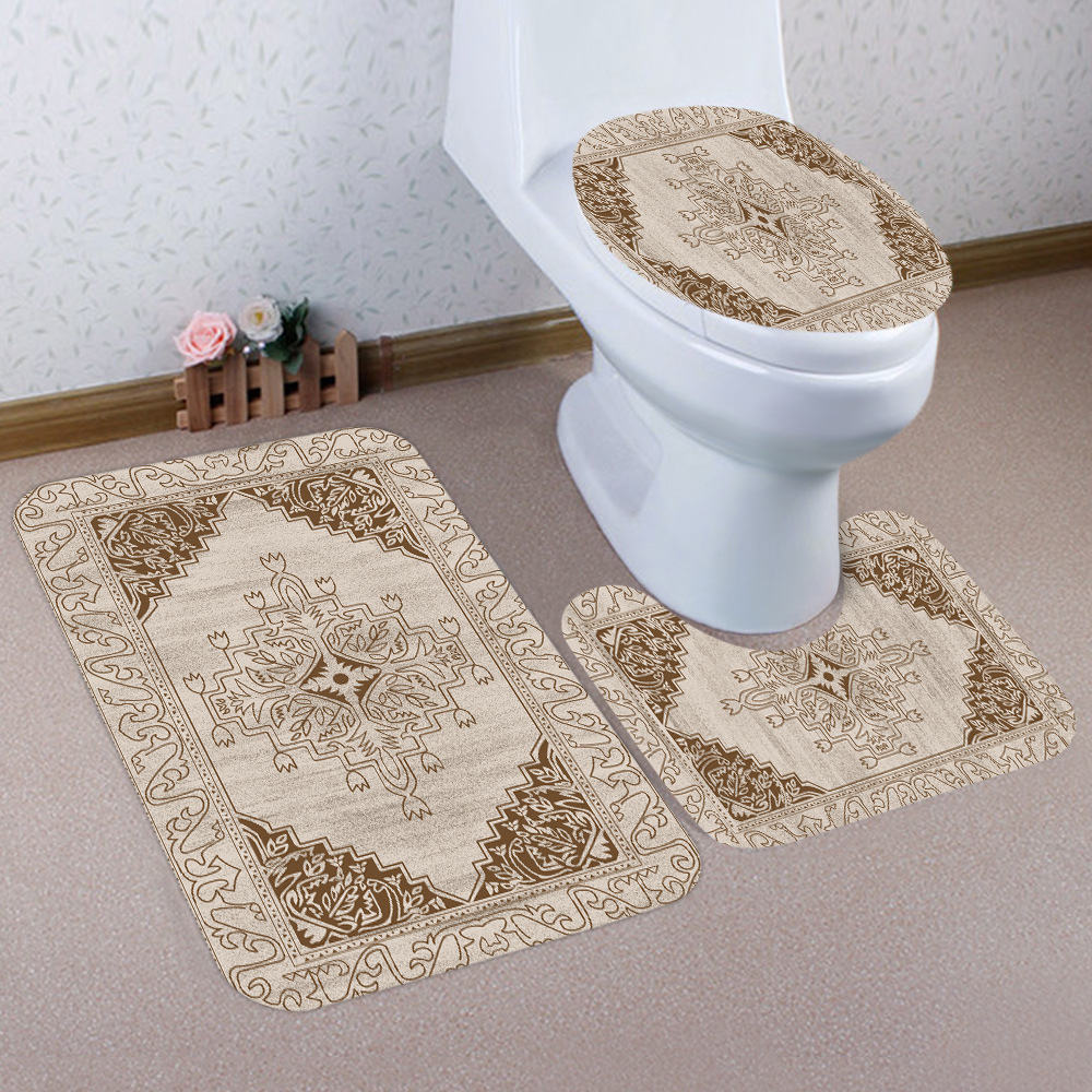 Three-Piece Bathroom Style Absorbent Style New Creative Floor Mat Non-Slip Toilet European and American D Wooden Board 3 Cross-Border