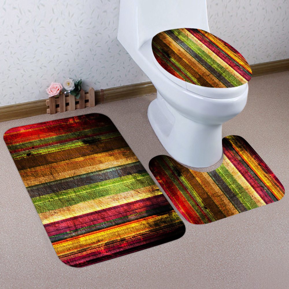 Three-Piece Bathroom Style Absorbent Style New Creative Floor Mat Non-Slip Toilet European and American D Wooden Board 3 Cross-Border