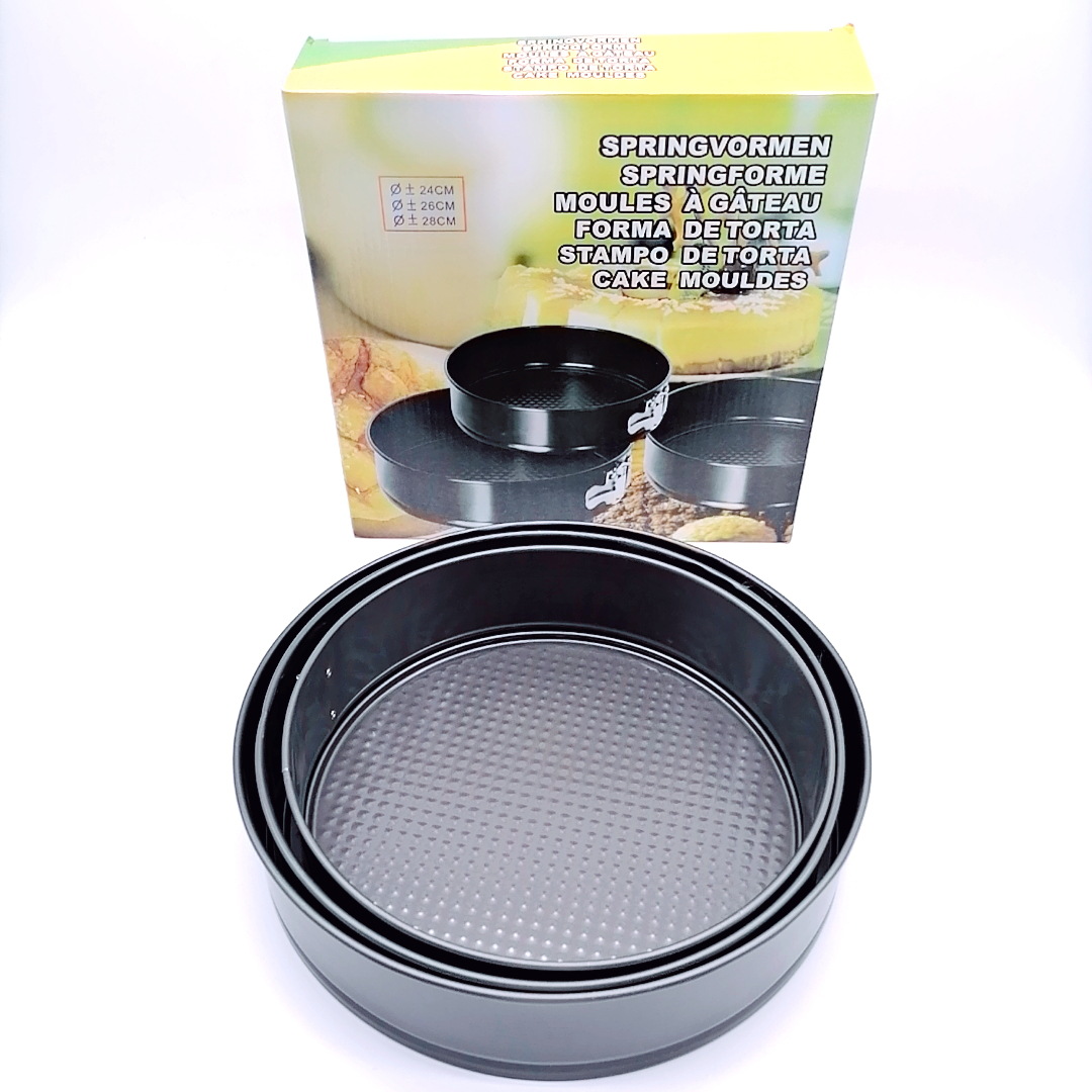 Color Box 3Pc Live Bottom with Buckle Cake Mold round Gray Carbon Steel Spray Non-Stick Live Bottom Cake Mold