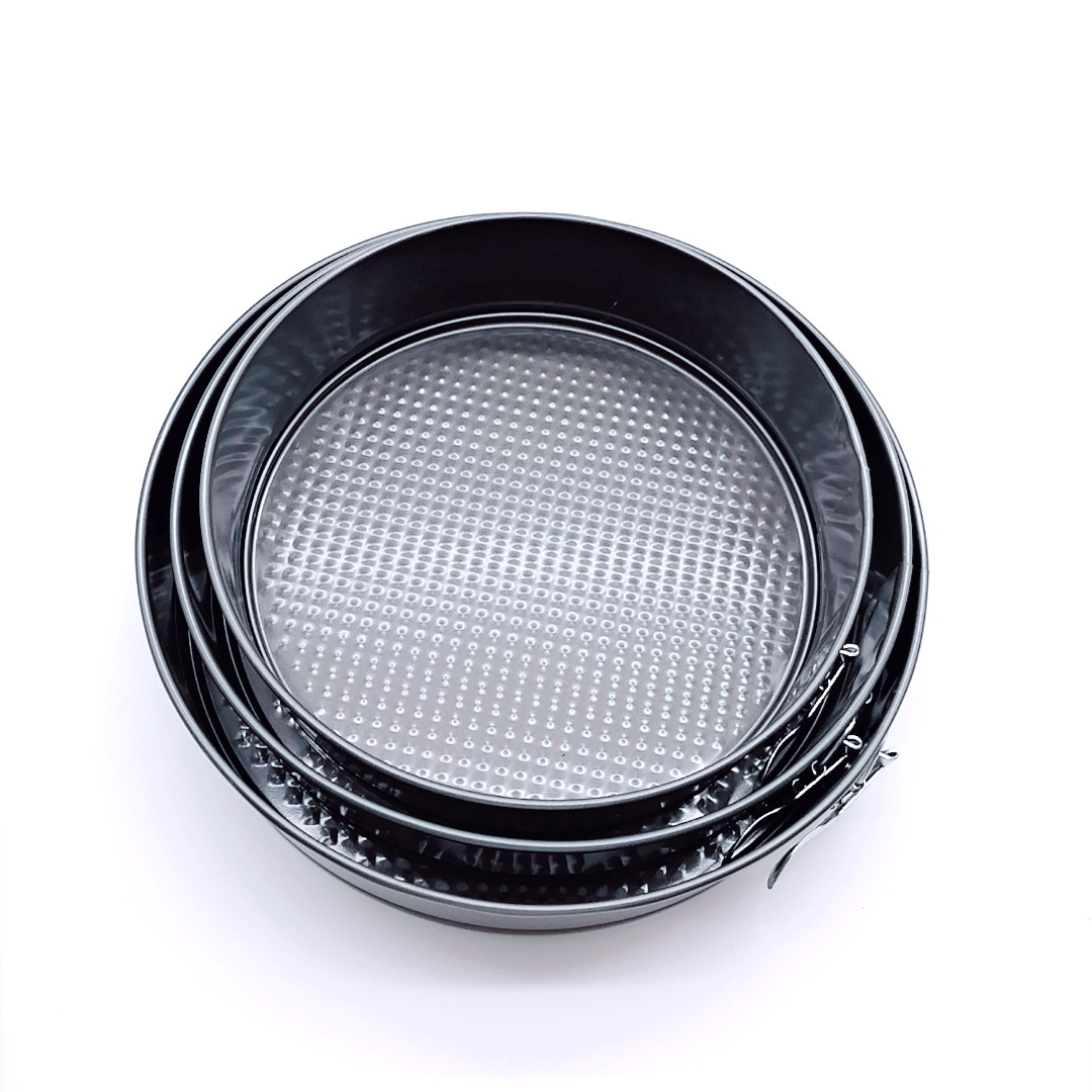 Color Box 3Pc Live Bottom with Buckle Cake Mold round Gray Carbon Steel Spray Non-Stick Live Bottom Cake Mold