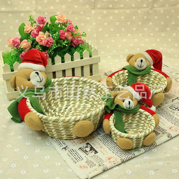 Cartoon Christmas bear Christmas storage baskets storage baskets handmade straw storage baskets