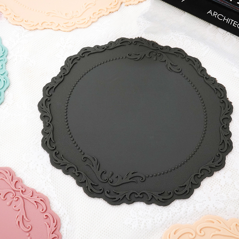 Nordic Style Korean Placemat Silicone Thermal Insulation Pad Photo Frame Decoration round Lace Silica Gel Pad Wedding