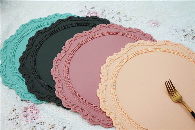 Nordic Style Korean Placemat Silicone Thermal Insulation Pad Photo Frame Decoration round Lace Silica Gel Pad Wedding