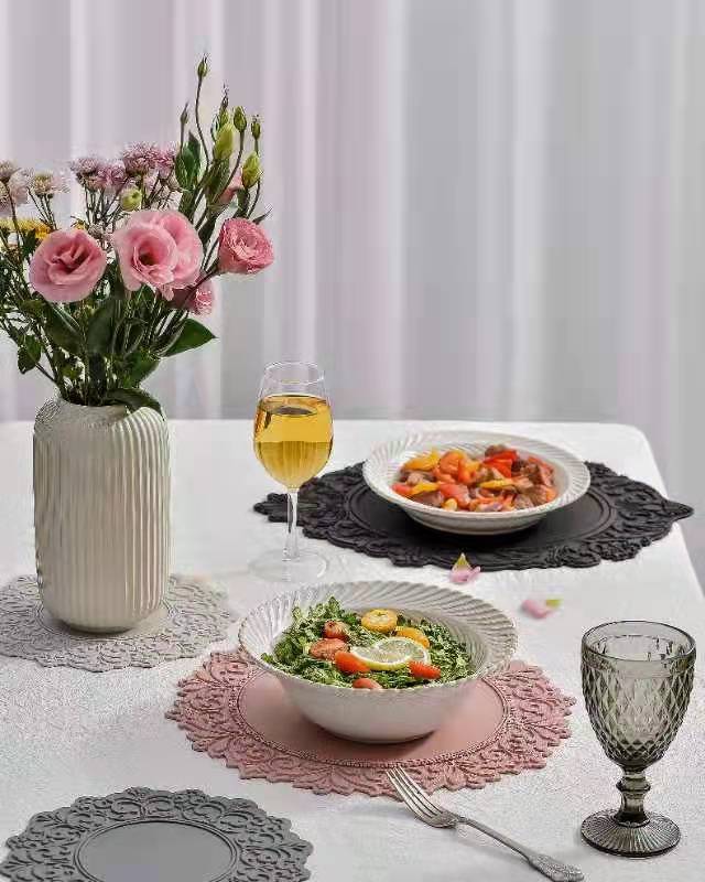 Nordic Style Korean Placemat Silicone Thermal Insulation Pad Photo Frame Decoration round Lace Silica Gel Pad Wedding