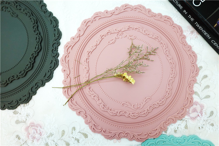 Nordic Style Korean Placemat Silicone Thermal Insulation Pad Photo Frame Decoration round Lace Silica Gel Pad Wedding
