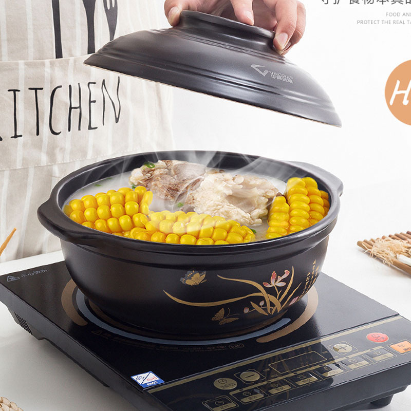 Huaxia Earthenware Pot Casserole Ceramic Open Fire Induction Cooker Household Large Flat High Temperature Non-Stick Stew Soup Thermal Pot