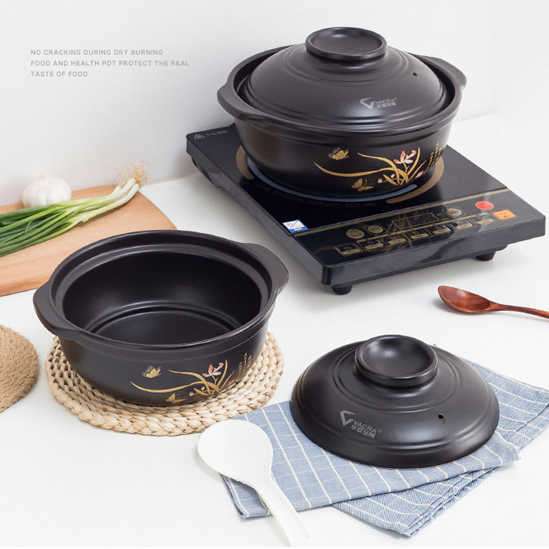 Huaxia Earthenware Pot Casserole Ceramic Open Fire Induction Cooker Household Large Flat High Temperature Non-Stick Stew Soup Thermal Pot
