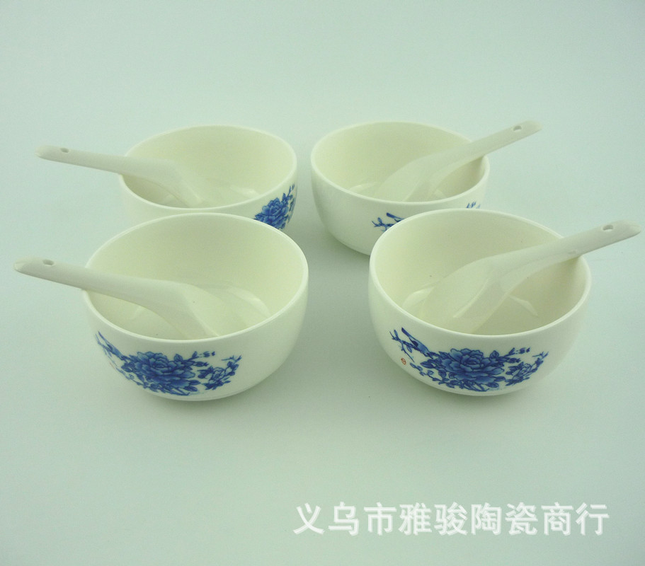 Chun blue and white porcelain ceramic bowl four four tablespoons daily gift gift set high-grade gift items Chun blue and white porcelain ceramic bowl four four tablespoons daily gift gift set high-grade gift items