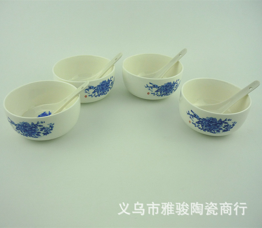 Chun blue and white porcelain ceramic bowl four four tablespoons daily gift gift set high-grade gift items Chun blue and white porcelain ceramic bowl four four tablespoons daily gift gift set high-grade gift items