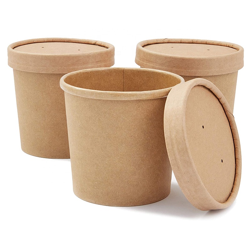 Kraft Paper Soup Bowl Disposable PaperBowl Takeout Take Away Fast Food Box Porridge Cup Soup Cups Printed Logo Wholesale