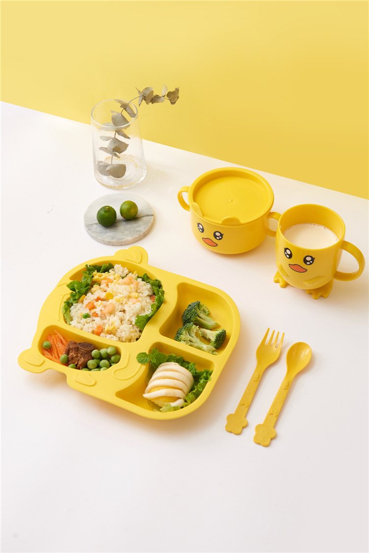 Children's Dinner Plate Kindergarten Grid Small Yellow Duck Tableware Cartoon Gift Tableware Household Creative Baby Solid Food Bowl Children's Dinner Plate Kindergarten Grid Small Yellow Duck Tableware Cartoon Gift Tableware Household Creative Baby Solid Food Bowl